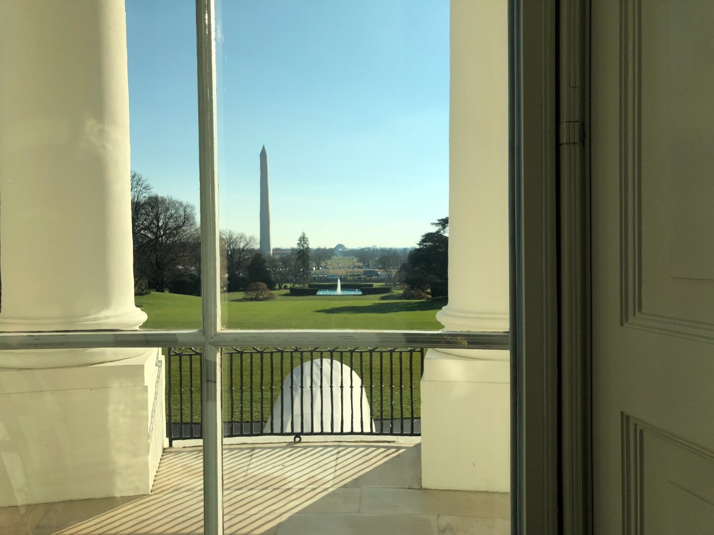 View from the White House colonnade toward the Washington Monument