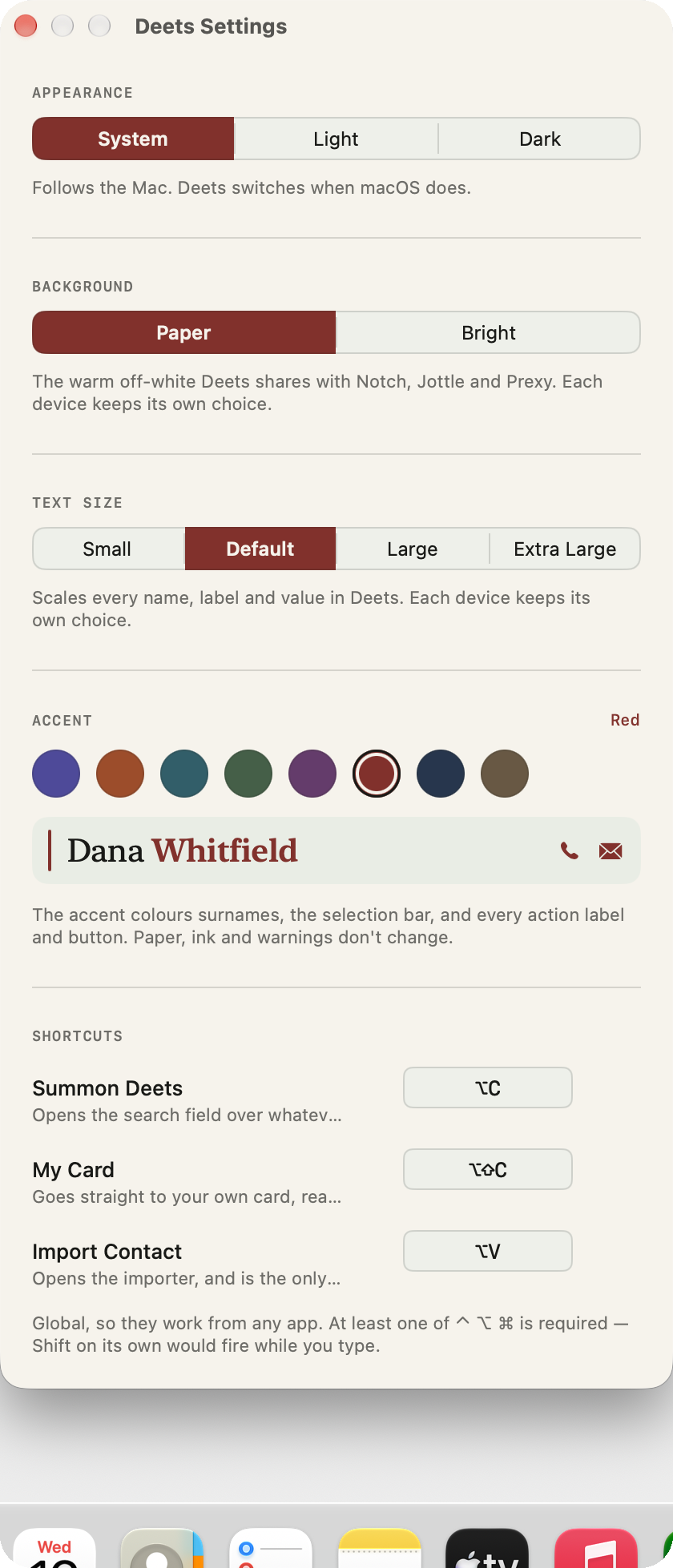 Deets Settings Window
